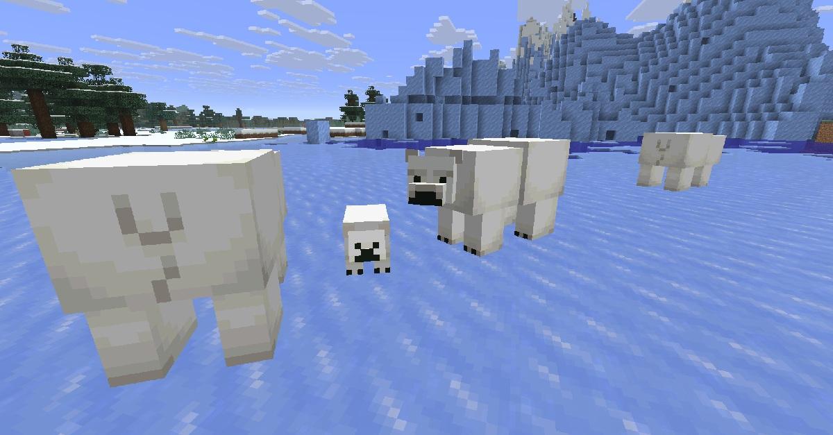 マイクラ凍った海バイオームに生息するシロクマのゲーム内画面