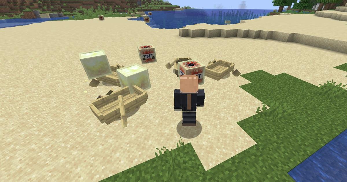 サルファーキューブがボートに乗らない確認画面（マイクラ）