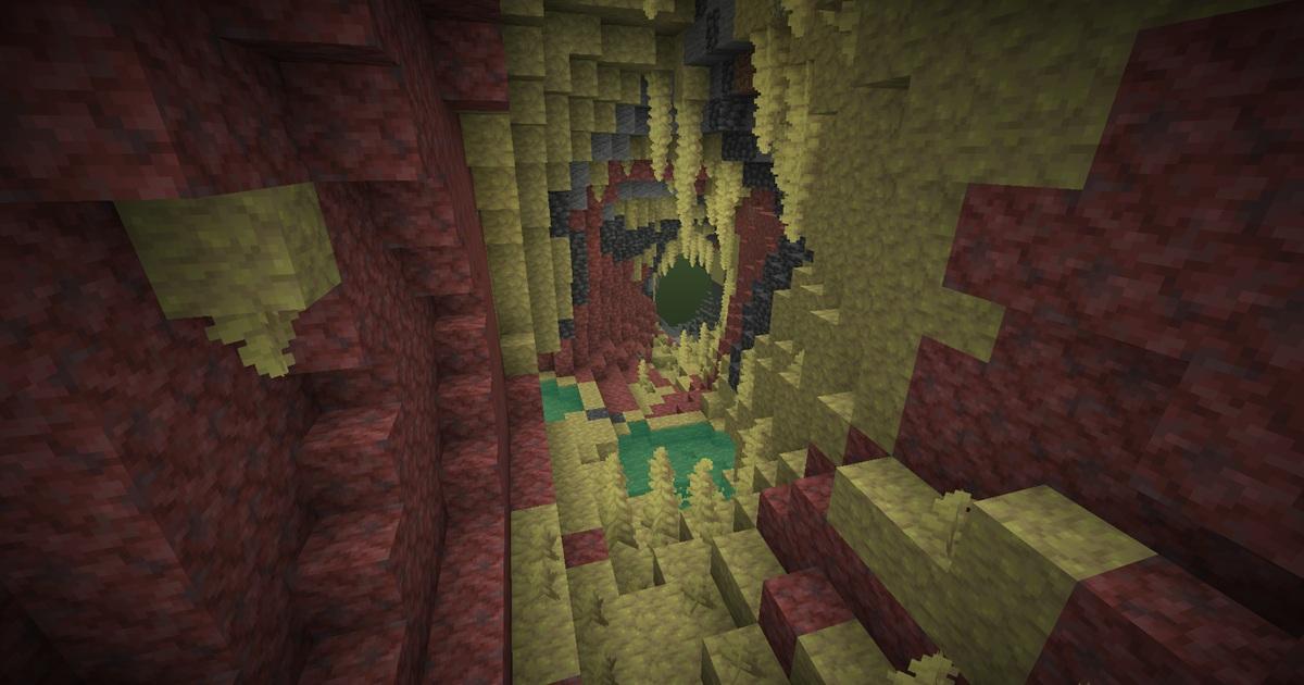 サルファーキューブが出現する硫黄の洞窟のゲーム内画面
