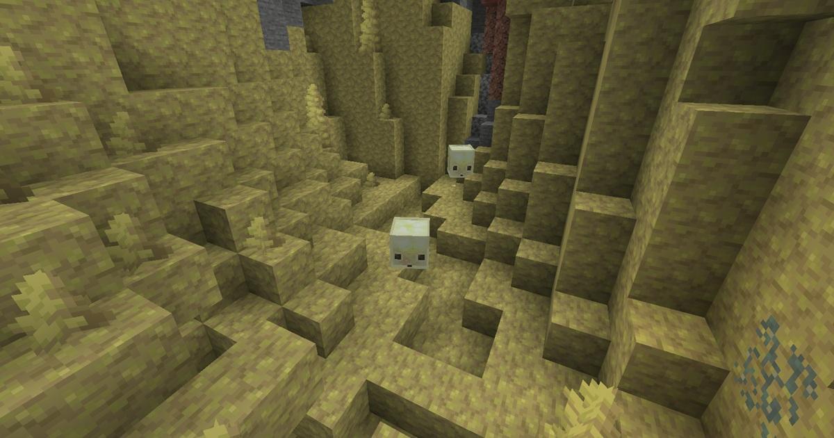 硫黄の洞窟バイオームの地下地形（マイクラゲーム内）
