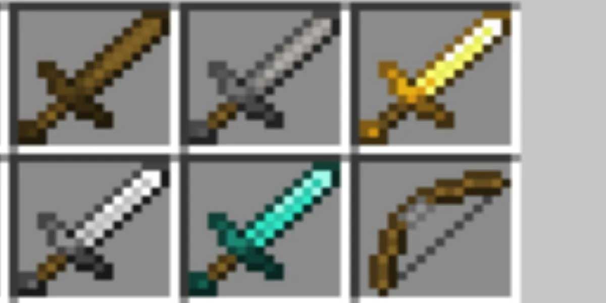 マイクラで木材と石を使って剣と弓をクラフトする作業台画面
