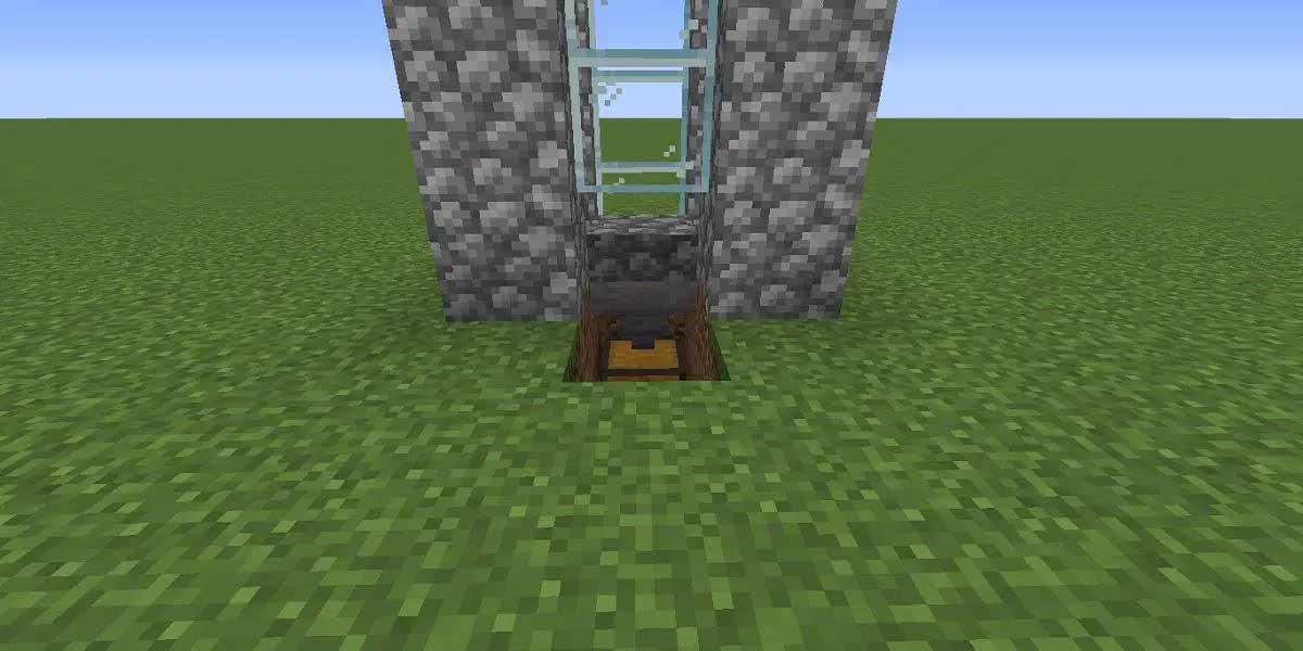 マイクラのトラップタワー処理層でホッパーがドロップアイテムを回収する様子