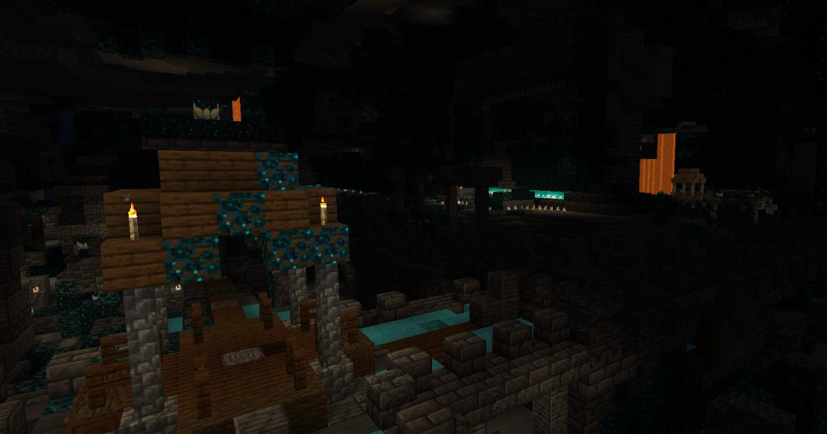 マイクラ古代都市の全景ゲーム内画面