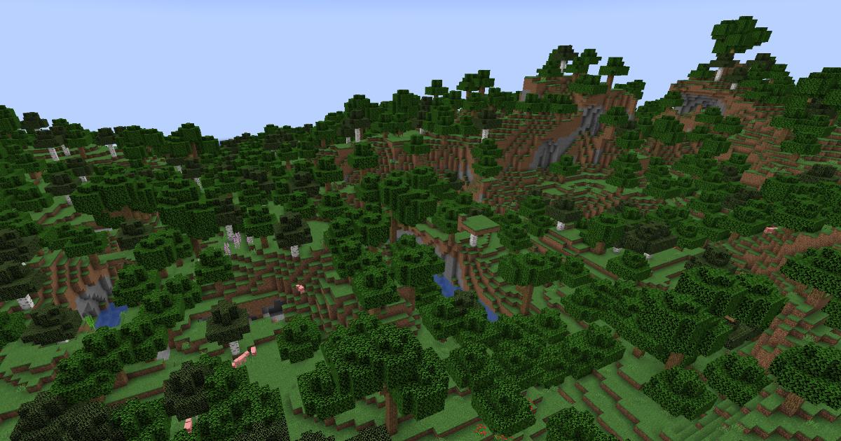 マイクラ温帯バイオーム・森林のゲーム内スクリーンショット