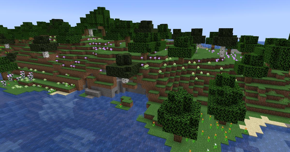 マイクラ温帯バイオーム・花の森のゲーム内スクリーンショット