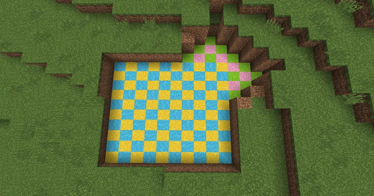 マインクラフトで畑の土台にチェストとホッパーを設置している様子