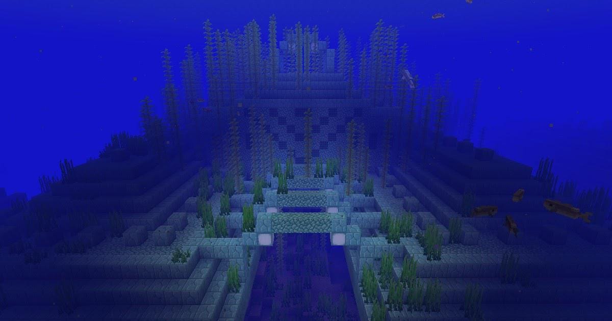 マインクラフトでウーパールーパーを連れて海底神殿を攻略する画面