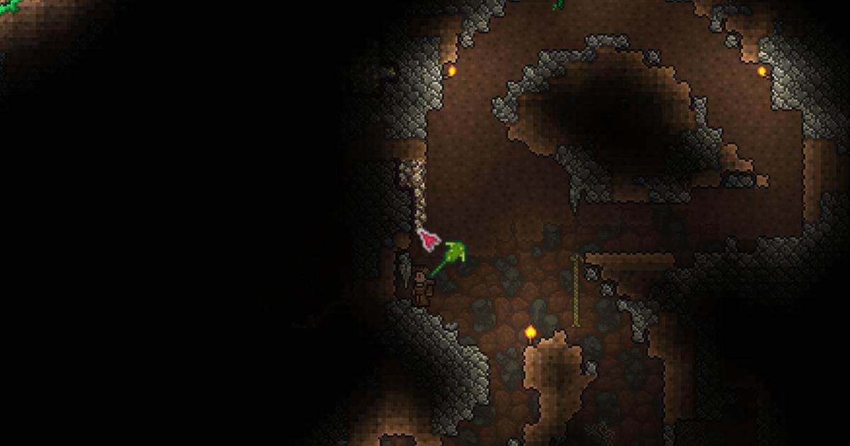 テラリアで地下探索を進めているゲーム内画面