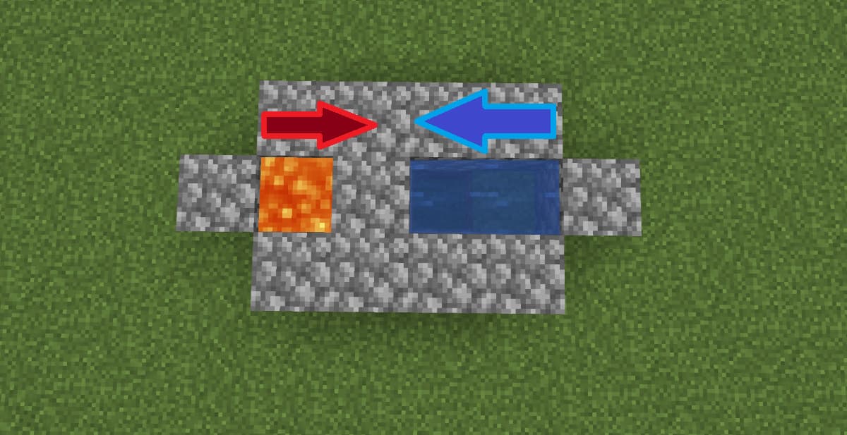 マイクラ無限丸石製造機の完成形ゲーム内画面