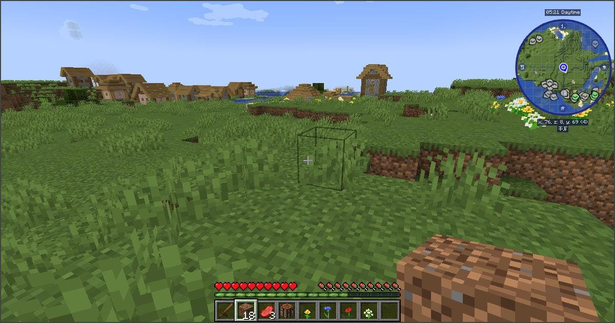 JourneymapのミニマップがゲームHUD右上に表示された画面