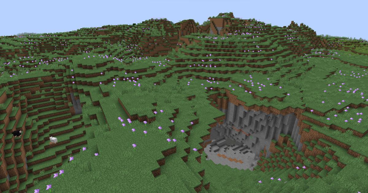 マイクラ温帯バイオーム・草地のゲーム内スクリーンショット
