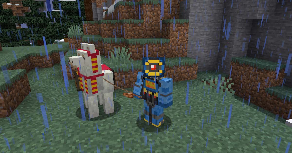 白・茶・クリーム3色のラマが並ぶマインクラフトのゲーム内画面