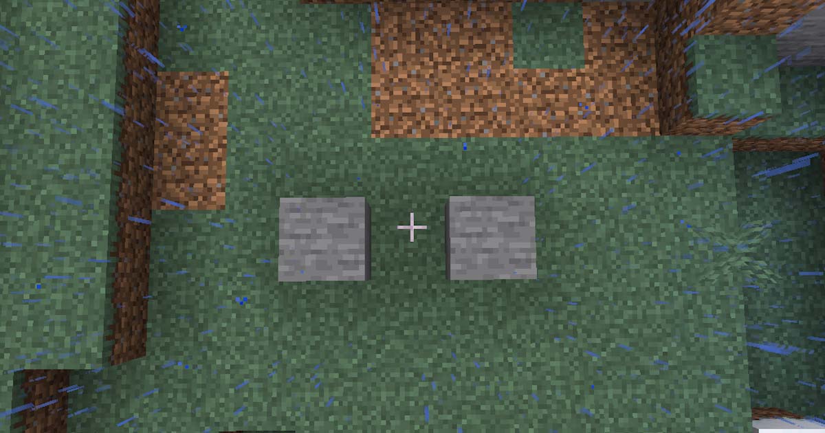 普通の石と虫食い石を比較したマインクラフトのゲーム内画面