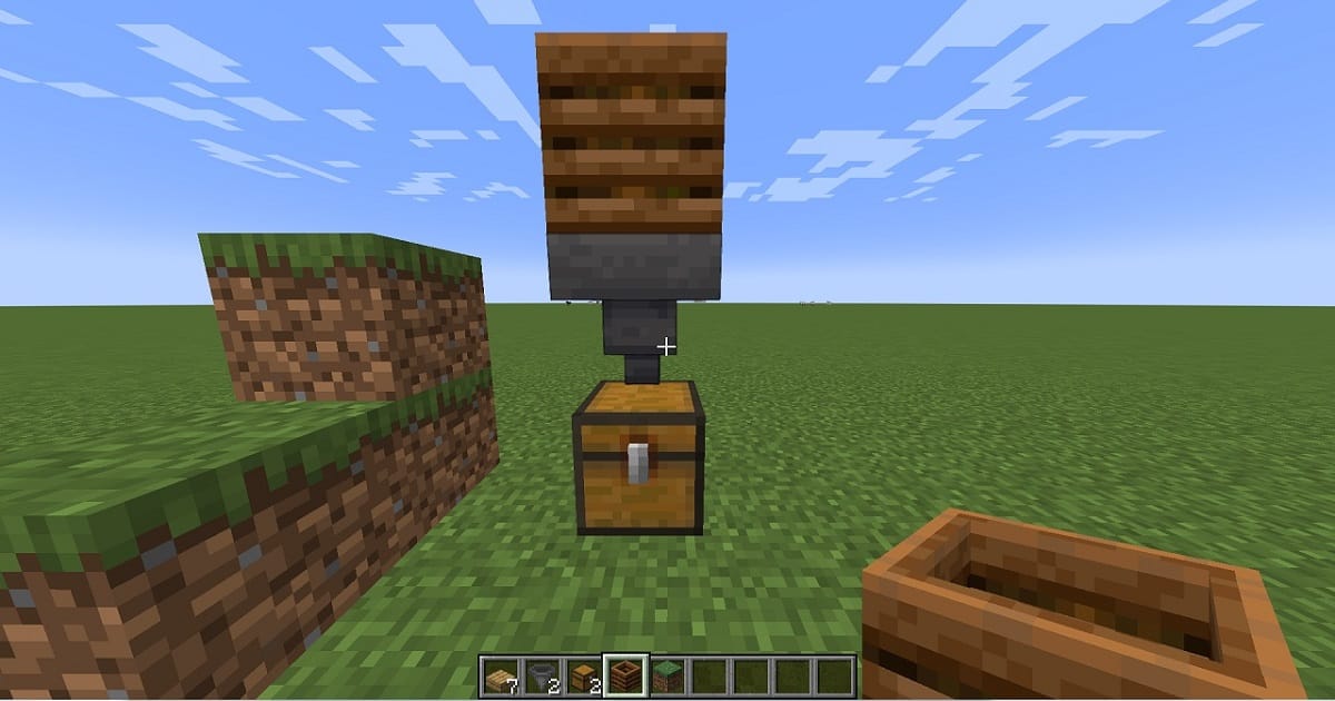 マイクラ骨粉製造機手順3ホッパーの上にコンポスターを設置するゲーム内画面
