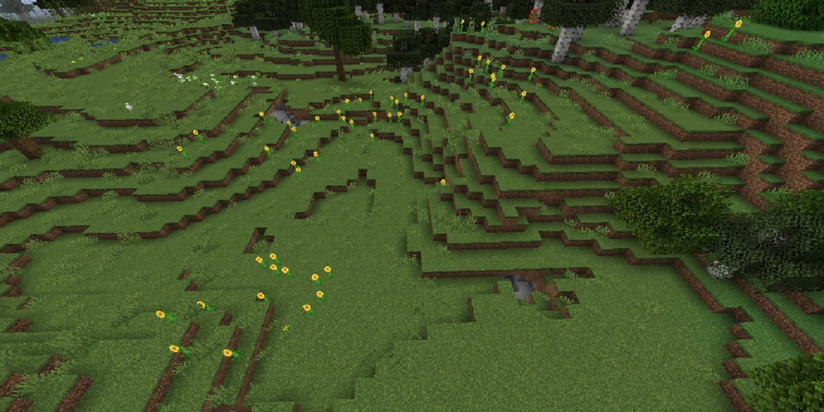 マイクラヒマワリ平原バイオームのゲーム内表示画面
