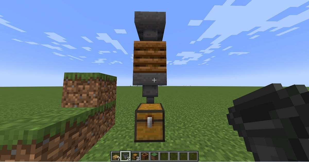マイクラ骨粉製造機手順4コンポスターの上にホッパーを設置するゲーム内画面