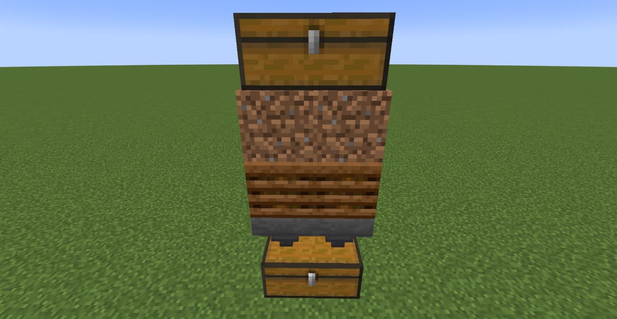 マイクラ自動骨粉製造機の2個目ラージチェスト・ホッパー結合手順(後半)