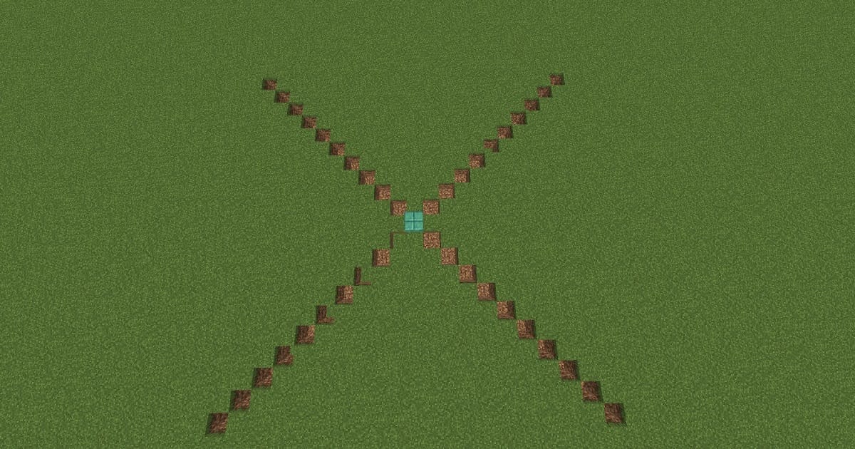 マイクラ全自動骨粉製造機手順3前後左右11ブロック目に穴をあけるゲーム内画面