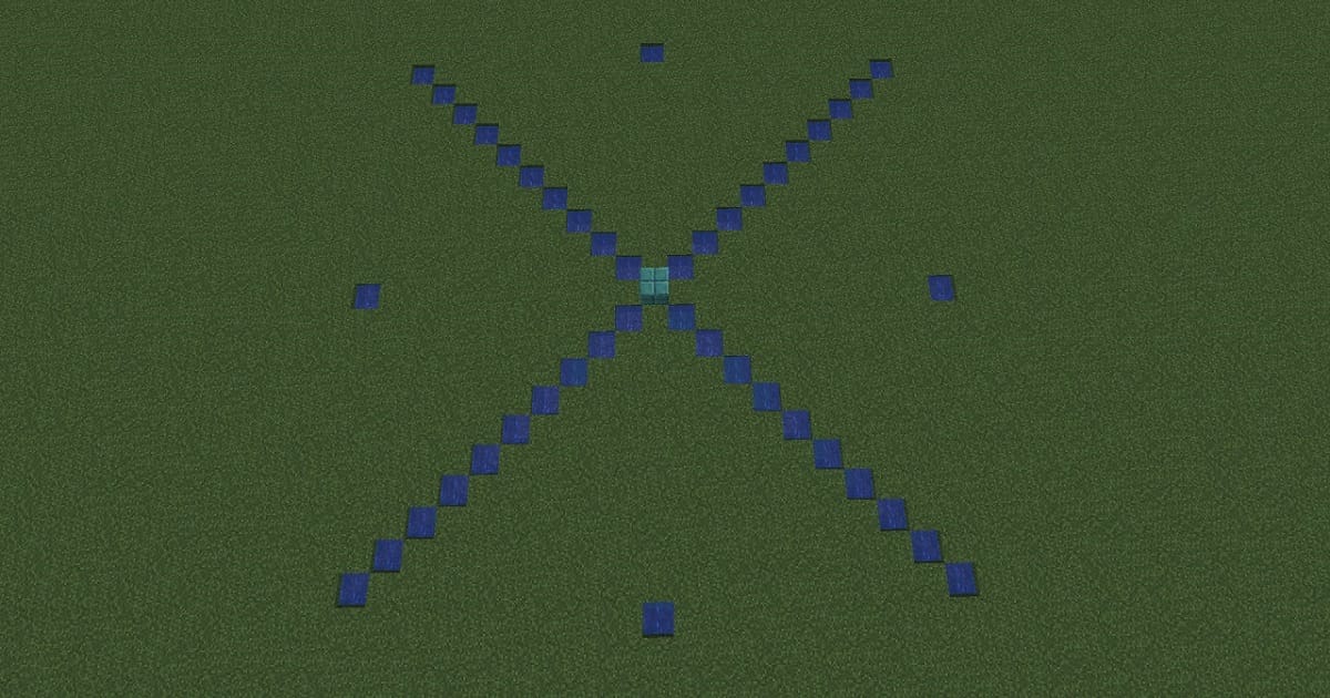 マイクラ全自動骨粉製造機手順5区画をブロックで囲うゲーム内画面