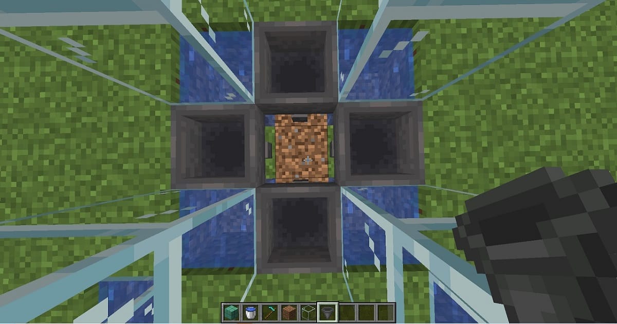 マイクラ全自動骨粉製造機手順7中央にチェストを配置するゲーム内画面