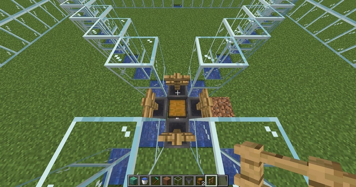 マイクラ全自動骨粉製造機手順9チェスト下にホッパーを設置するゲーム内画面