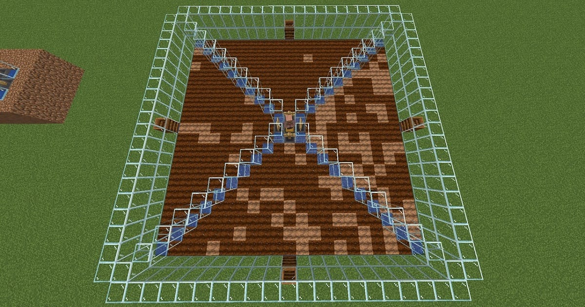 マイクラ全自動骨粉製造機手順15各区画にコンポスターを配置するゲーム内画面