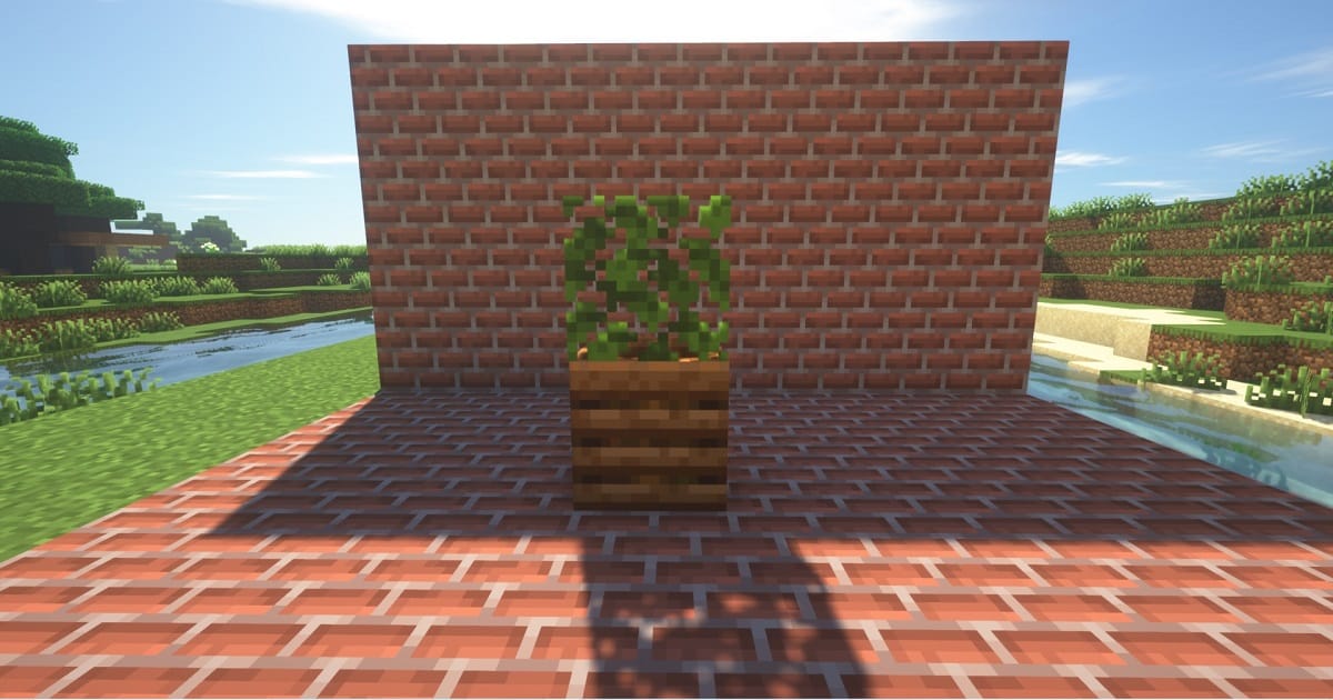 マイクラコンポスターの上にオークの葉を設置した観葉植物のゲーム内画面
