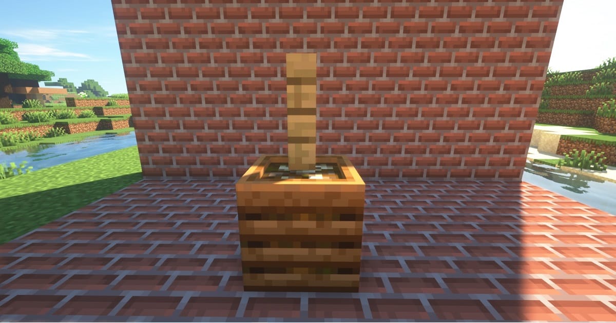 マイクラコンポスターとフェンスを使った背の高い観葉植物のゲーム内画面